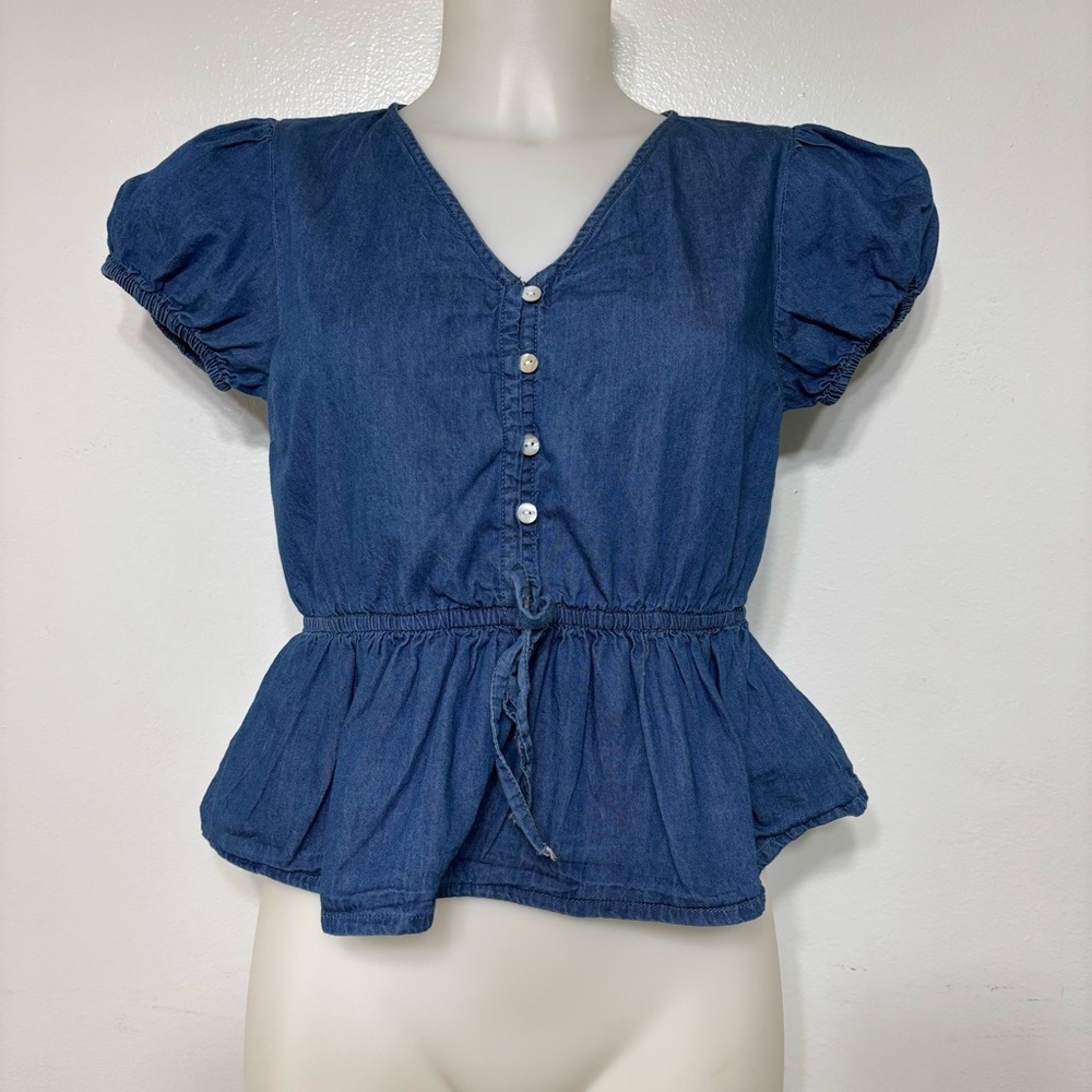 Derek Heart 100% Cotton Chambray Cropped Peplum Top Size M